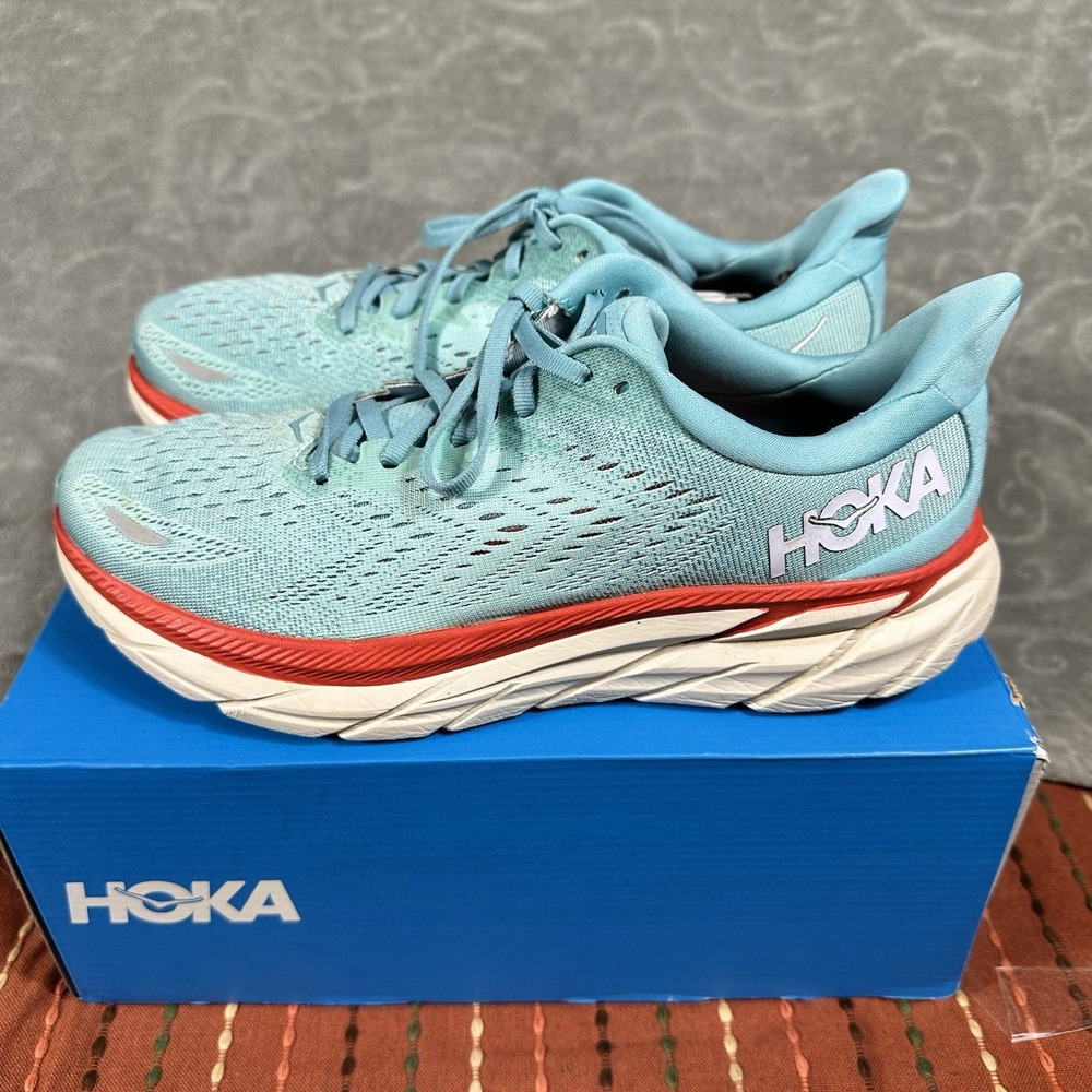 Hoka One One Women's 9.5 Clifton 8 Athletic Running Shoe Sneaker Blue Cushion